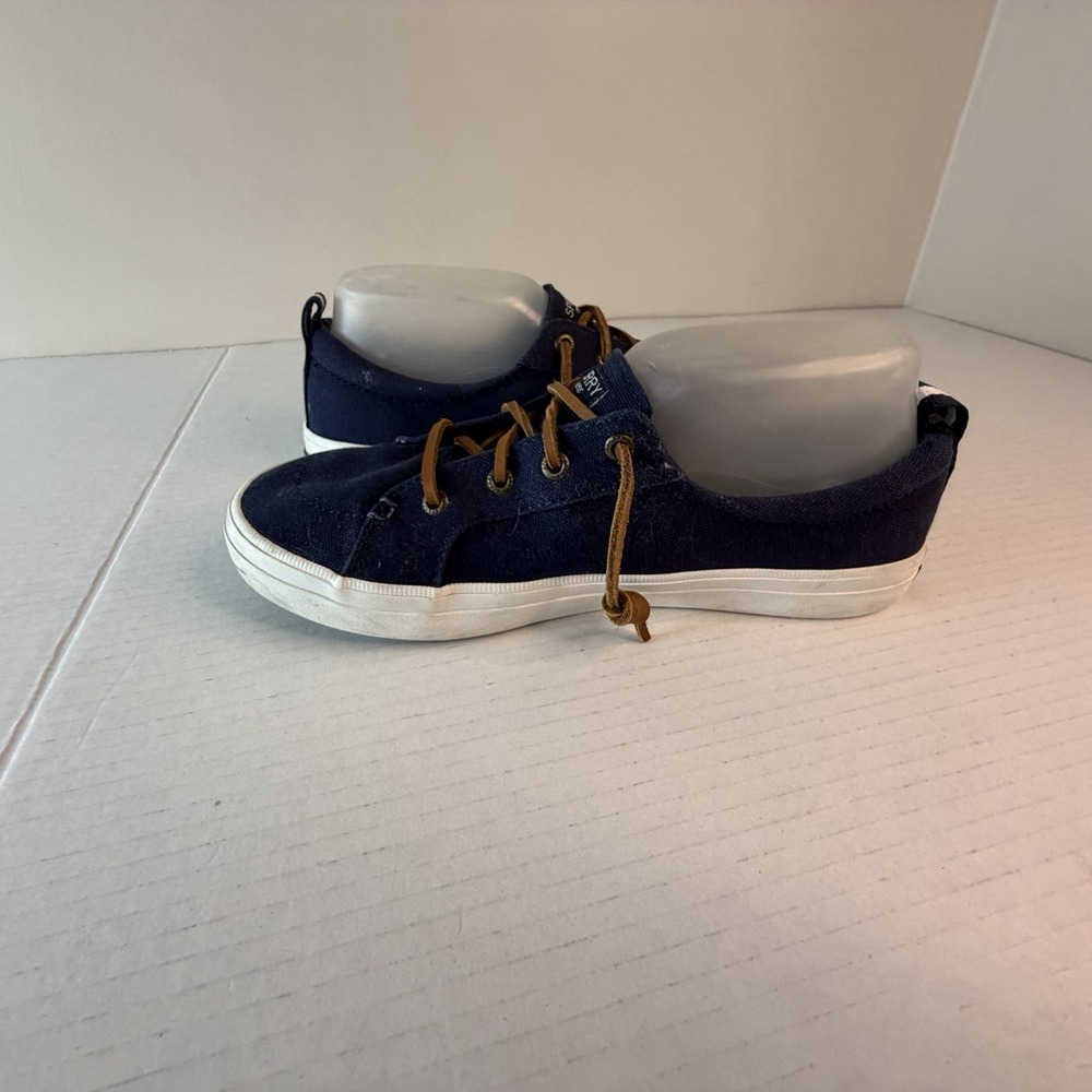 Sperry Blue Canvas Boat Shoes Memory Foam Leather Laces Women's Size 8.5W - Picture 6 of 11